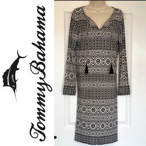 NWOT TOMMY BAHAMAS BEACH COVER UP POOL POOLSIDE AZTEC FRINGE BLACK WHITE